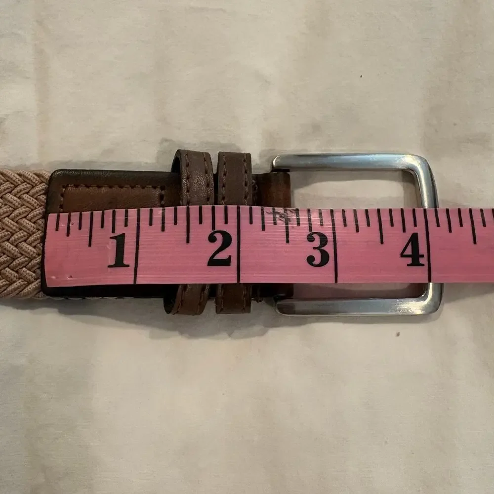 DOCKERS Men's Belt Braided Elastic/Faux Leather Tan/Cognac Sz S (30-32) 11DK0360